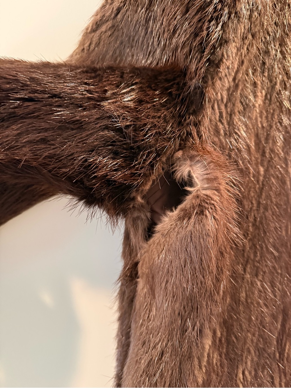 Long Brown Women's Fur Coat - Picture 5 of 5